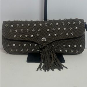 Hype Brown Studded Clutch with Tassel
